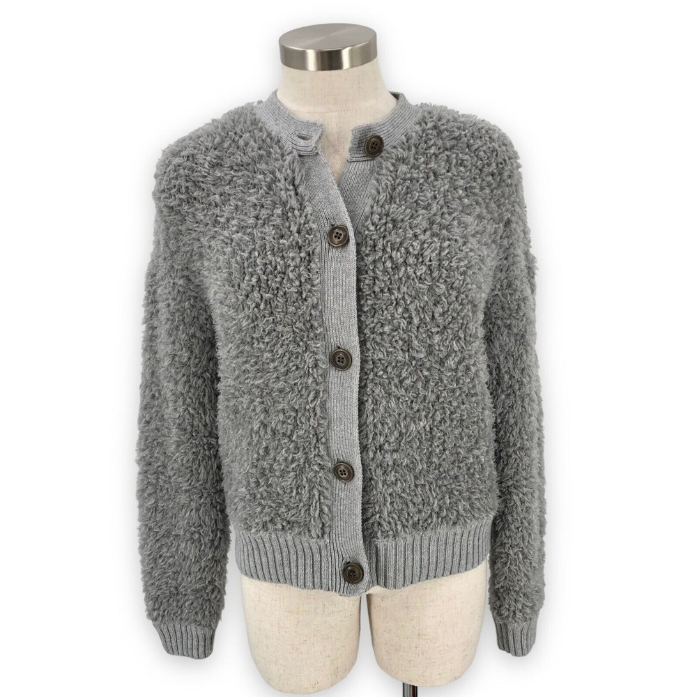 Alex Mill Womens Small Binky Cardigan Sweater Gray Merino Wool Fuzzy Cozy Knit